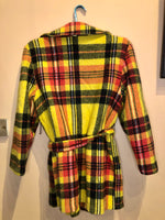 (RR2396) 1950's Yellow and Red Plaid Belted Mid-Length Coat