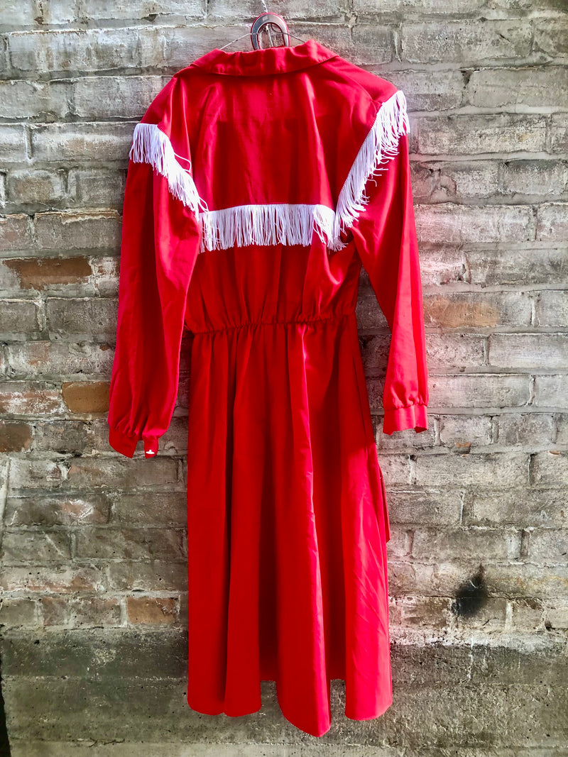 (RR2421) Michael Phillips Cherry Red Western Fringe Dress