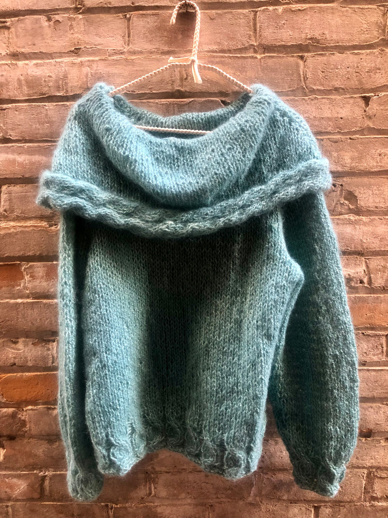 (RR2410) Vintage Teal Knit Cowl Neck Sweater