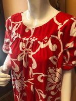 (RR2129) Red and White Flower Print Hawaiian Caftan Dress