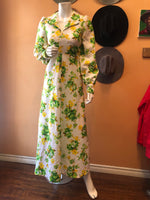 (RR1908) Vintage Flower Pattern Full Sleeve Full Length Dress