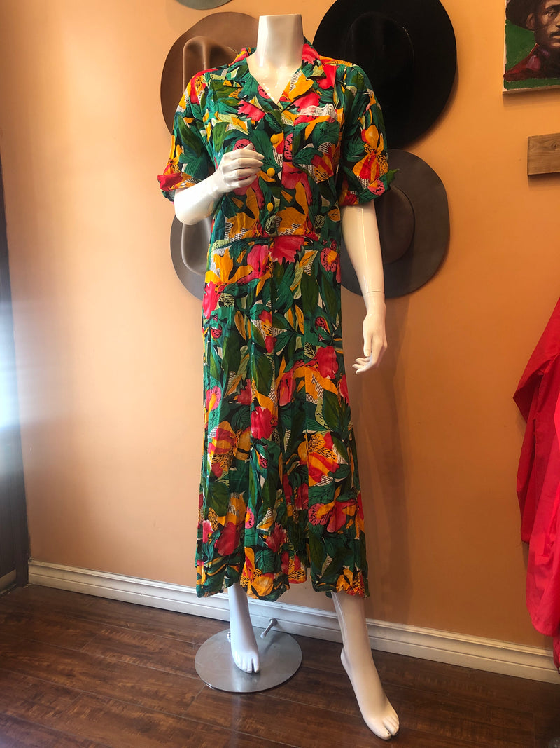 (RR2213) Vintage Hawaiian Tropical Flower Dress