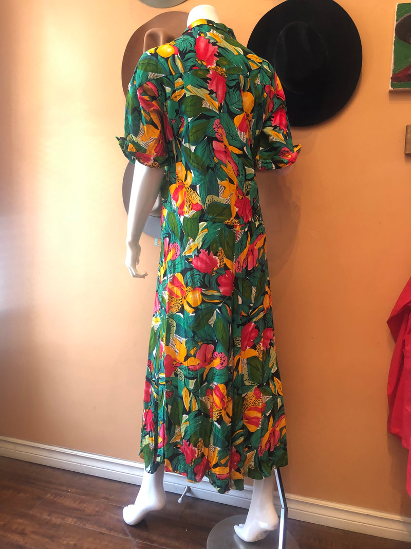(RR2213) Vintage Hawaiian Tropical Flower Dress