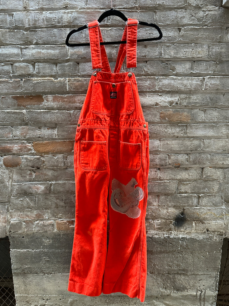 (RR2402) Red Snap Neon Orange ‘Chicago’ Graphic Overalls