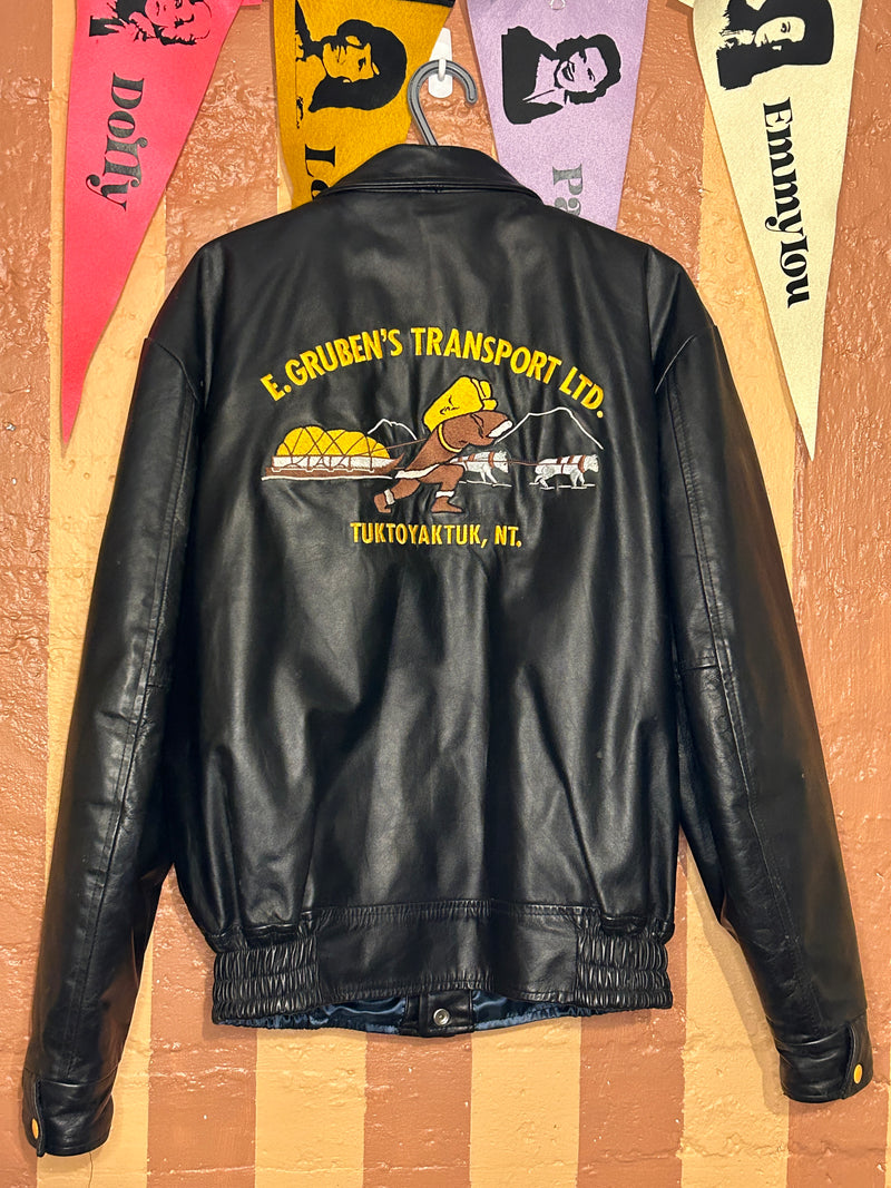 (RR1732) E Gruben's Transport Ltd. Tuktoyaktuk, NWT Leather Varsity Jacket