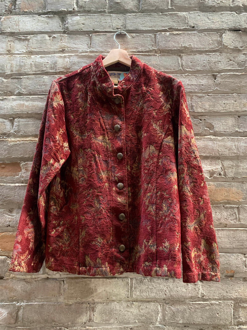 (RR2422) Gotcha Covered Burgundy Embroidered Tapestry Shacket