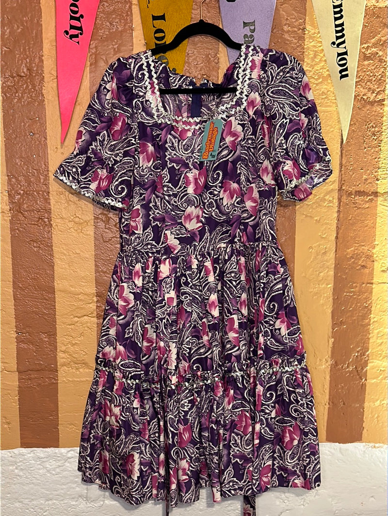 (RR2030) Vintage Purple Paisley Floral Dress