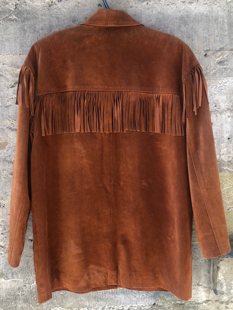 (RR2162) Vintage Danier Brown Leather Fringe Jacket
