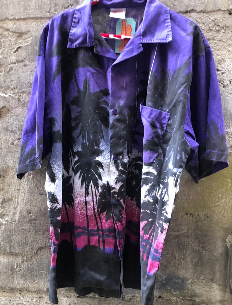 (RR2137) Purple Sunset Print Hawaiian Shirt