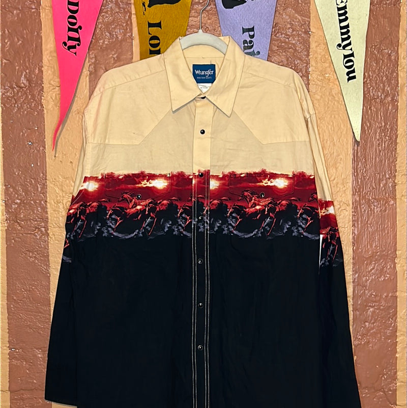 (RR2104) Wranglers Horse Sunset Western Snap Button Shirt