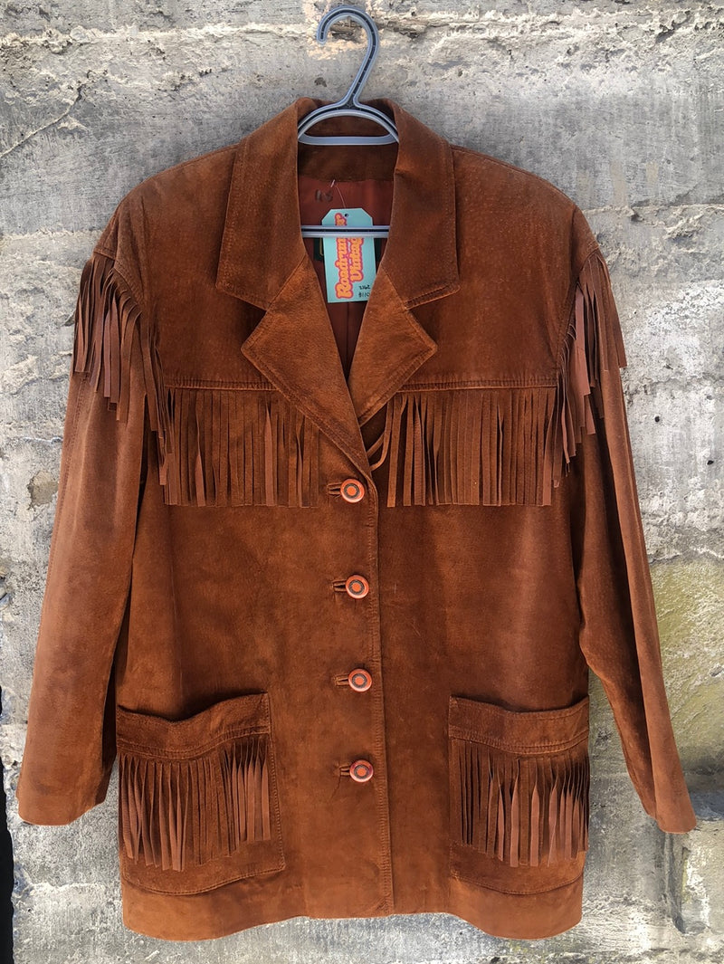 (RR2162) Vintage Danier Brown Leather Fringe Jacket