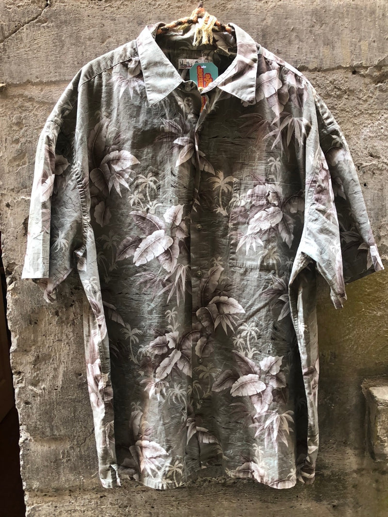 (RR2123) Sage Palm Print Hawaiian Shirt