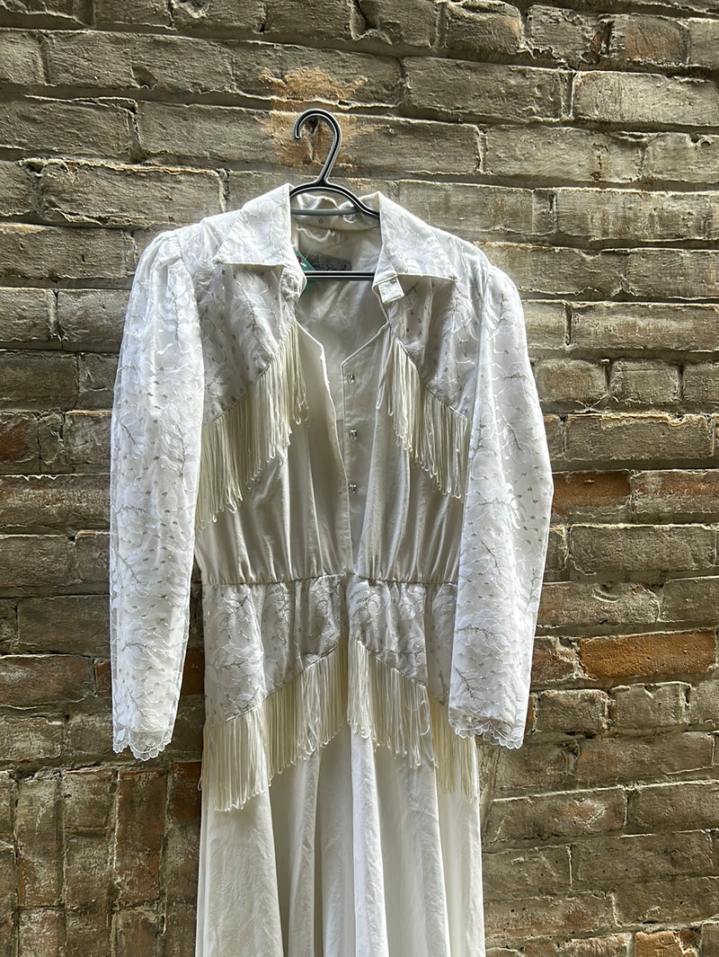 (RR1997)White Lace Fringe Embroidered Western Dress