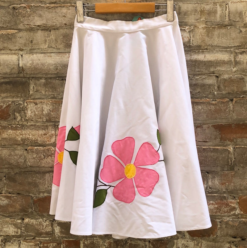 (RR2020) White and Pink Flower Swing Skirt