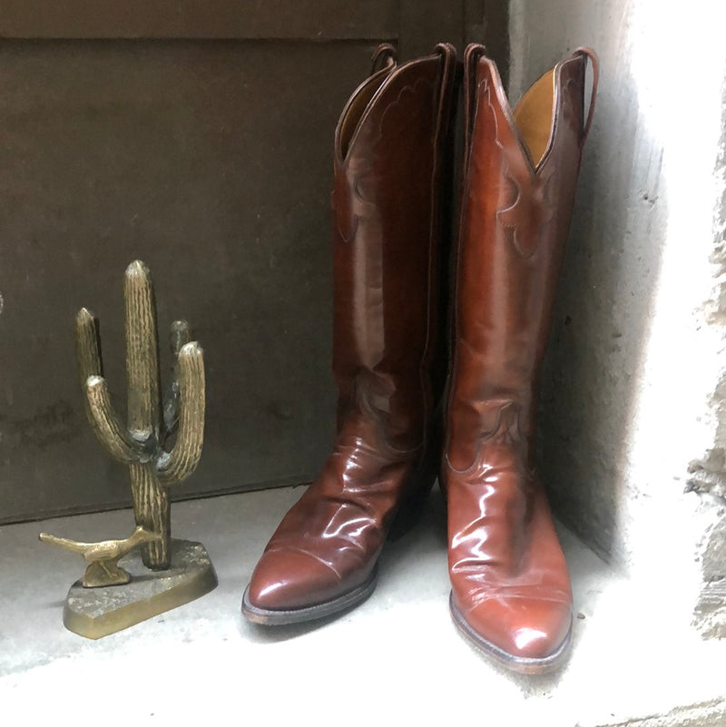 (RR2171) Lucchese Brown Leather Cowboy Boots