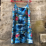 (RR2139) Blue Tropical Print Hawaiian Tank Dress