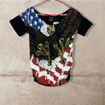 (RR2691) Vintage Snap Eagle and Flag Graphic Short Sleeve Top
