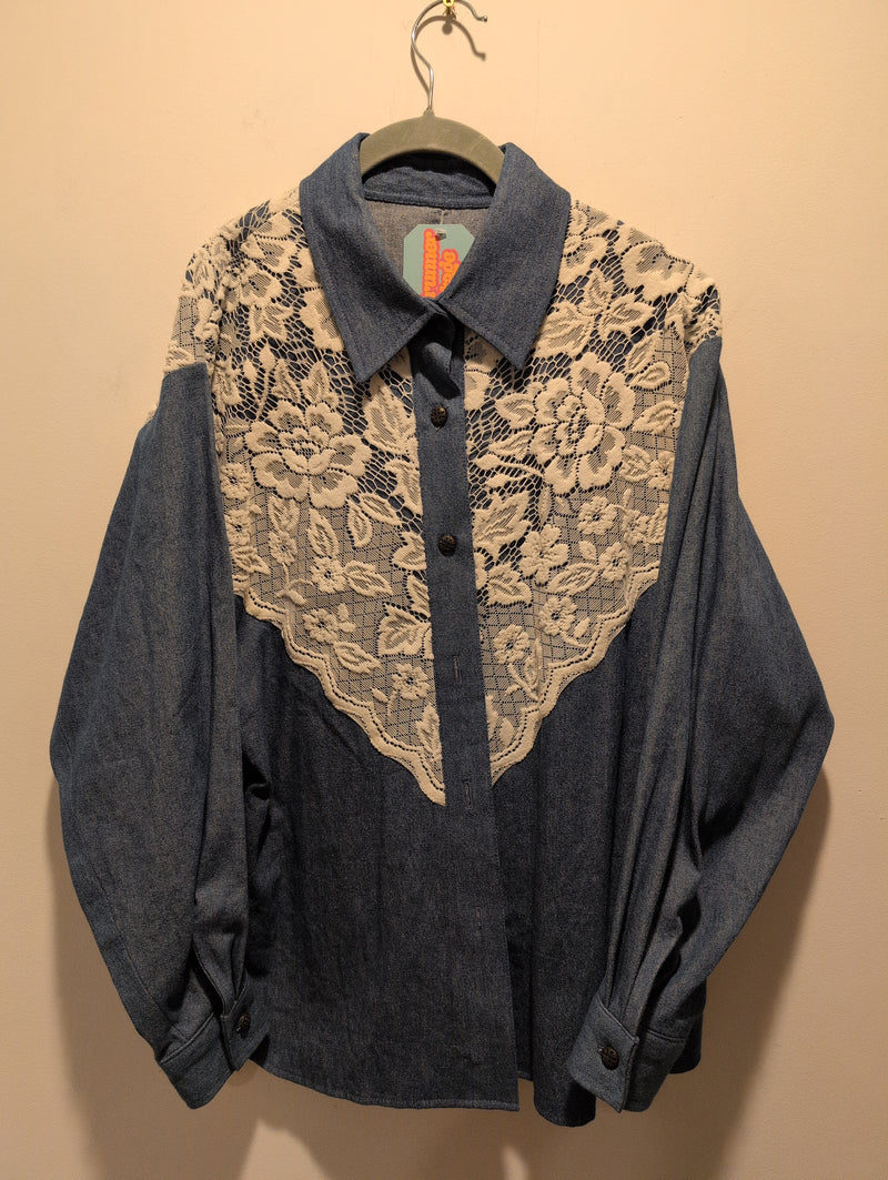 (1224RR3508) Western Denim Lace Button Down