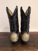 (KEN001) Vintage Silver Rebel Two Tone Snakeskin Black Leather Cowboy Boot