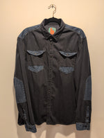 (0525RR3735) Two Tone Denim Panel Black Pearl Snap Shirt