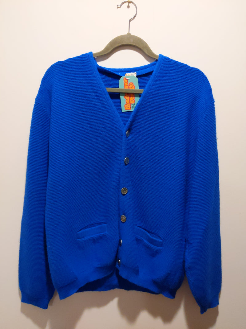 (1224RR3504) 1960s Sears Blue Knit Cardigan Silver Button