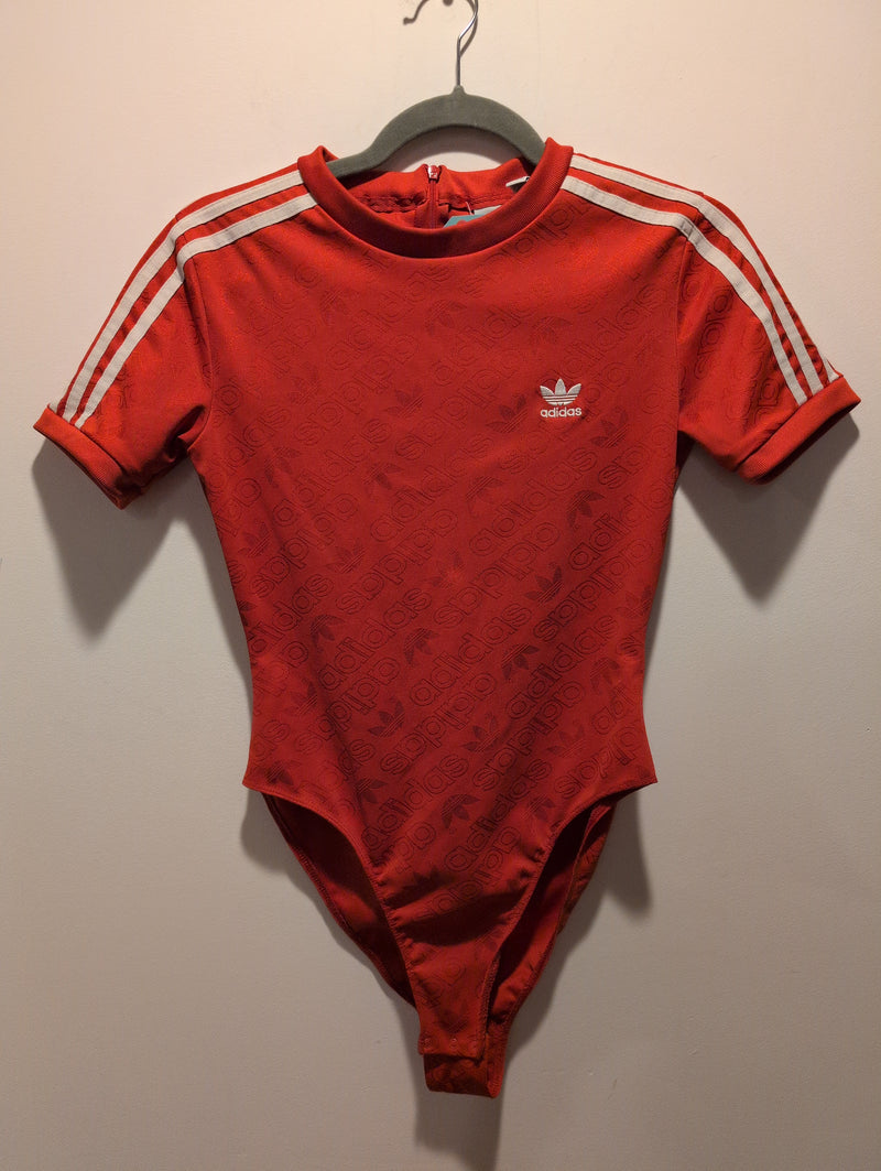 (0225RR3632) Adidas Red 3/4 Sleeve One Piece Swimsuit Bodysuit