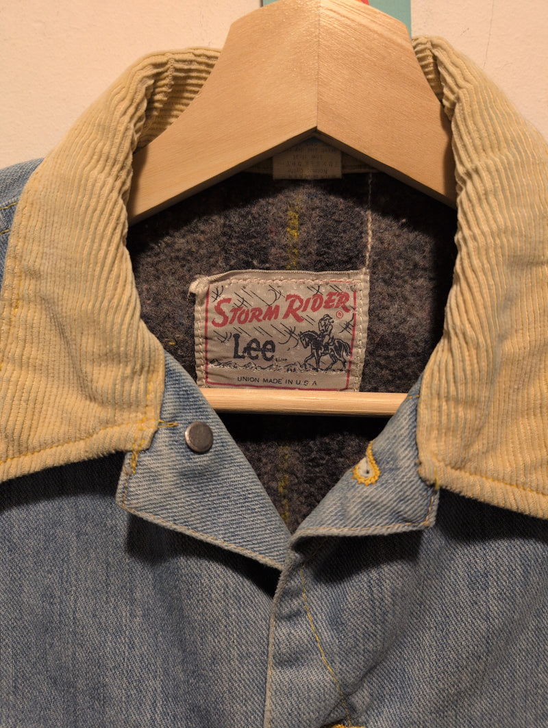 (0625RR3803) Vintage Lee Light Wash Denim Lined Jacket Tan Corduroy Collar
