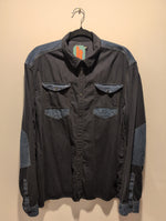 (0525RR3736) Two Tone Denim Panel Black Pearl Snap Shirt