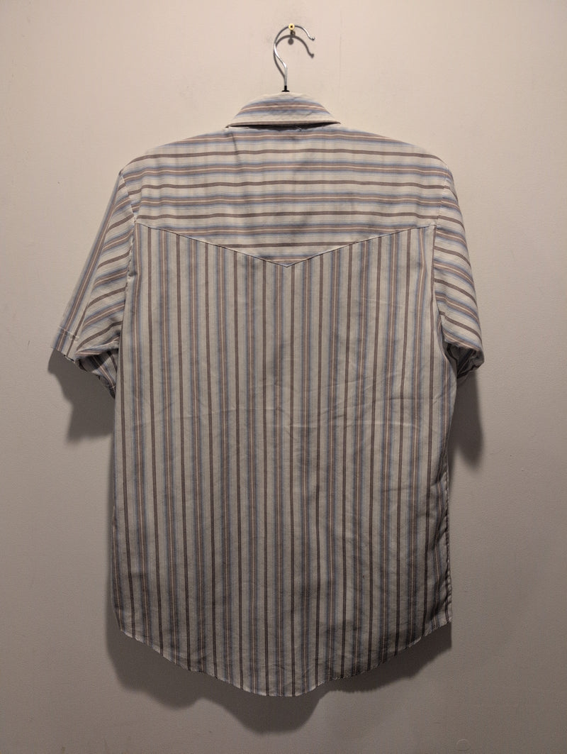 (0525RR3739) Plains Western Wear Stripe Short Sleeve Saw Tooth Pocket Pearl Snap