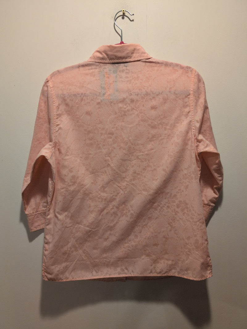 (0525RR3742) Vintage Semi Sheer Pink Floral Pattern Blouse 3/4 Length Sleeve