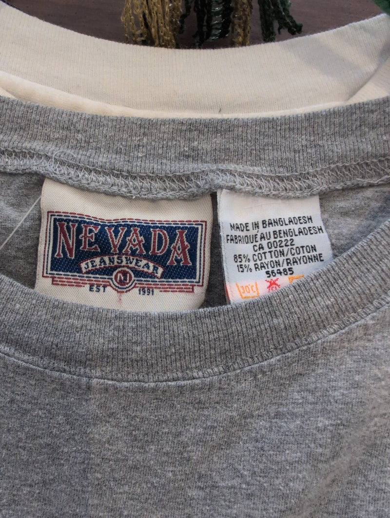 (AP043) Vintage Nevada Jeans Wear Heather Grey Cotton Tee Shirt
