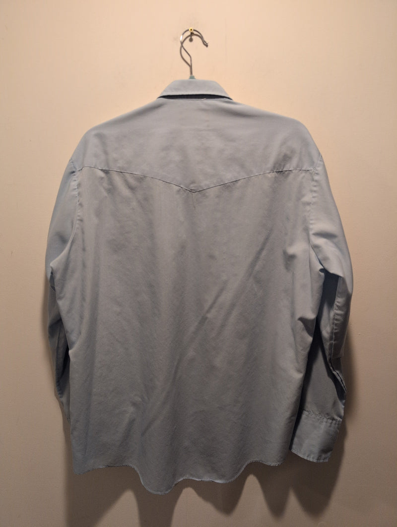 (0525RR3746) Bar-M Rancher Baby Blue Saw Tooth Pocket Long Sleeve Pearl Snap Shirt