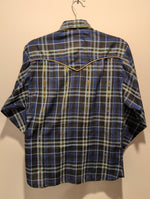 (1224RR3528) Vintage Western Blue Gold Plaid Pearl Snap Long Sleeve