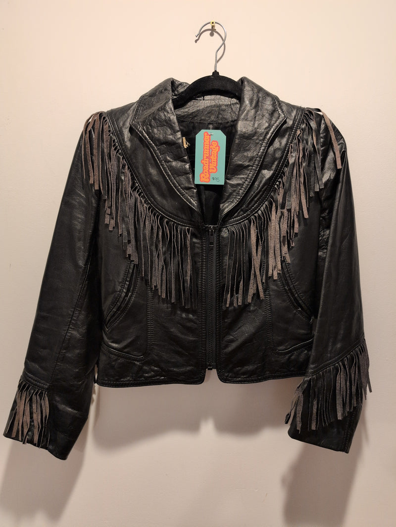 (0225RR3627) 1980s Fringe Motorcycle Cropped Zip Jacket