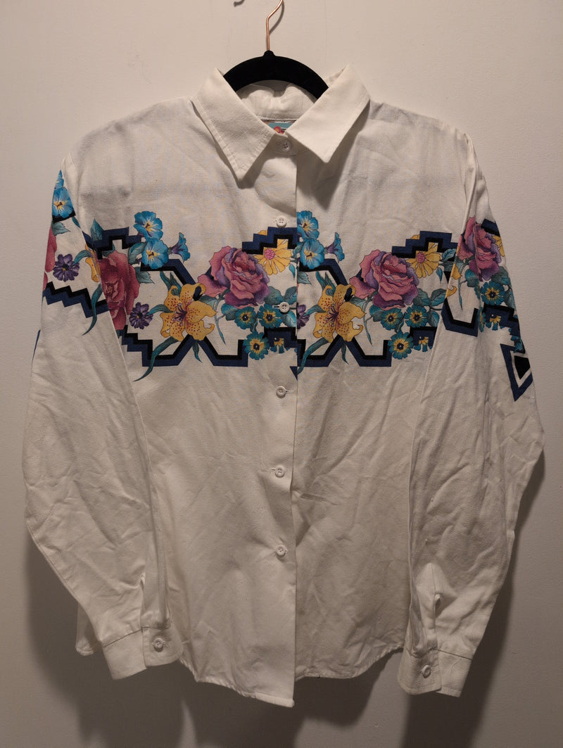 (1224RR3513) 90s Roper Tropical Floral Western Button Down