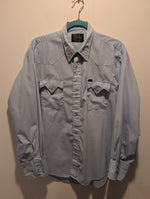 (0525RR3746) Bar-M Rancher Baby Blue Saw Tooth Pocket Long Sleeve Pearl Snap Shirt