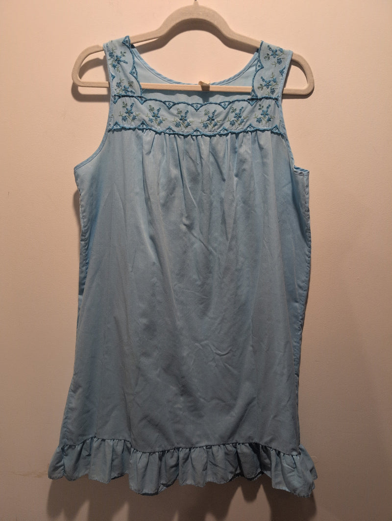 (0225RR3607) Vintage Baby Blue Floral Ruffle Nightgown Two Piece Set