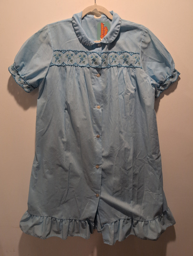 (0225RR3607) Vintage Baby Blue Floral Ruffle Nightgown Two Piece Set