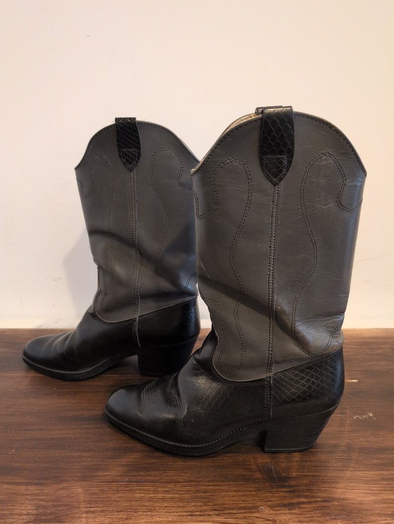 (0425RR3710) Two Tone Grey Black Cowboy Boots