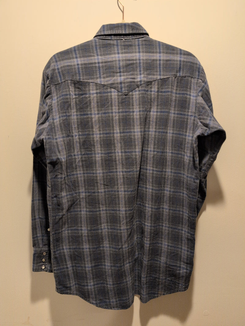 (1224RR3525) Vintage Western Craft Blue Plaid Pearl Snap Long Sleeve