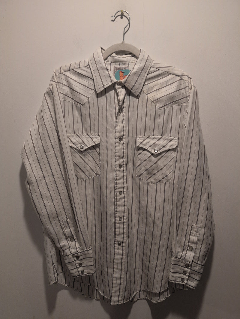 (0525RR3766) H Bar C Ranch Wear Long Tail Stripe Silver Threading Long Sleeve Pearl Snap Shirt