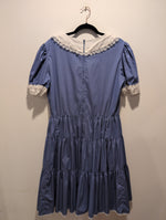 (0425RR3713) Baby Blue Square Dancing Lace Trim Belted Dress