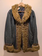 (1224RR3520) Denim Panel Jacket Decorative Trim Fur Embroidered