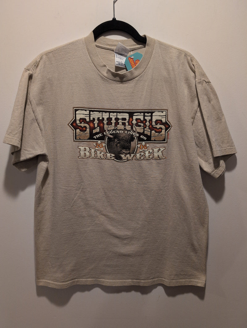 (0225RR3604) Beige Sturgis Bike Week 2006 Buffalo Graphic T-Shirt*