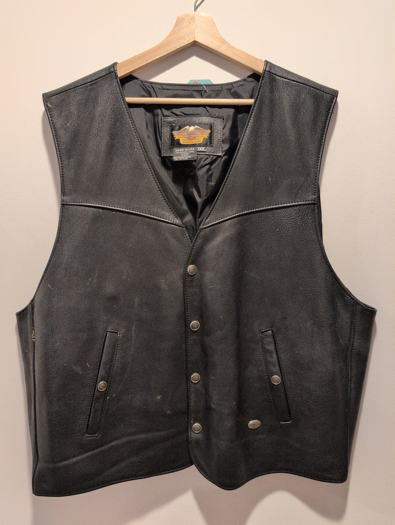 (0225RR3623) Vintage Harley Davidson Leather Motorcycle Snap Vest