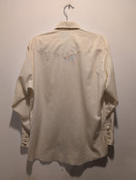 (0525RR3747) Vintage Cream Raw Hem Long Sleeve Pearl Snap Shirt