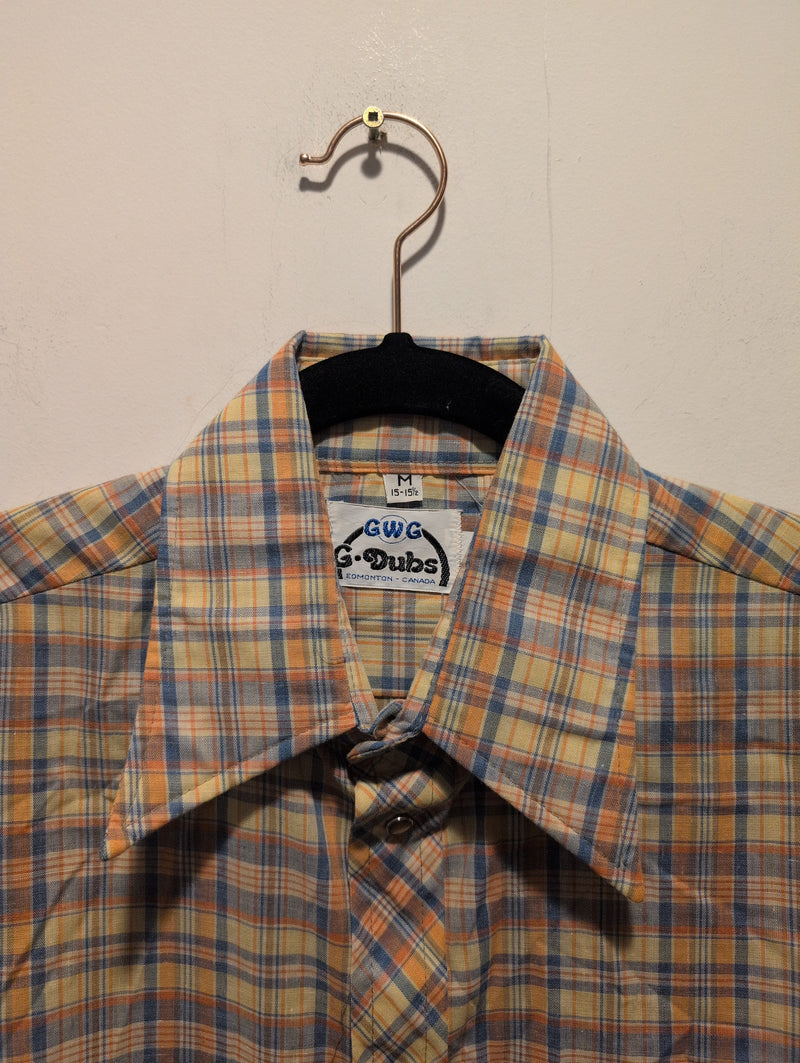 (0525RR3743) Vintage GWG G Dubs Dagger Collared Plaid Pearl Snap Shirt