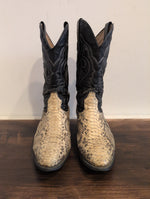 (KEN001) Vintage Silver Rebel Two Tone Snakeskin Black Leather Cowboy Boot