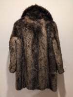 (1224RR3523) Vintage Fur Deep Brown Collared Hook Closure Coat