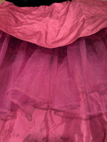 (1224RR3533) 1980s Party Dress Hot Pink Magenta Satin Trim Black Velvet Tulle Underskirt